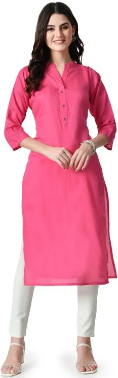 Blush Pink Solid Mandarin Kurti Set