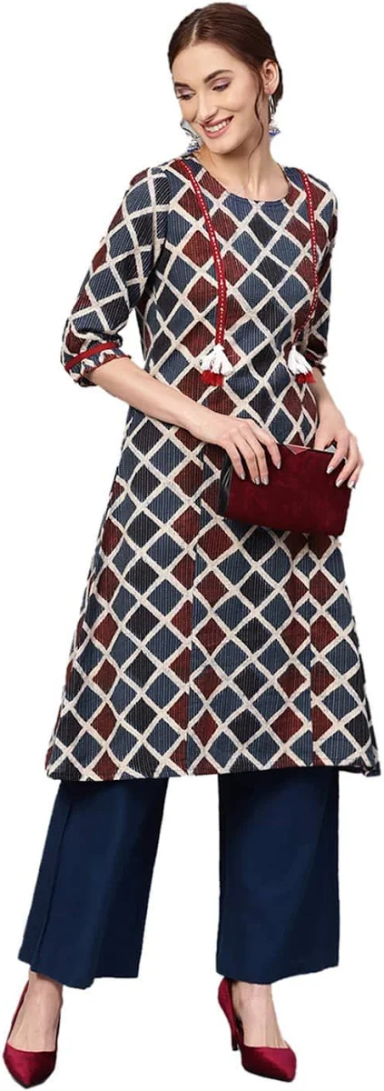 Indigo Diamond Jaali A-Line Kurti Set